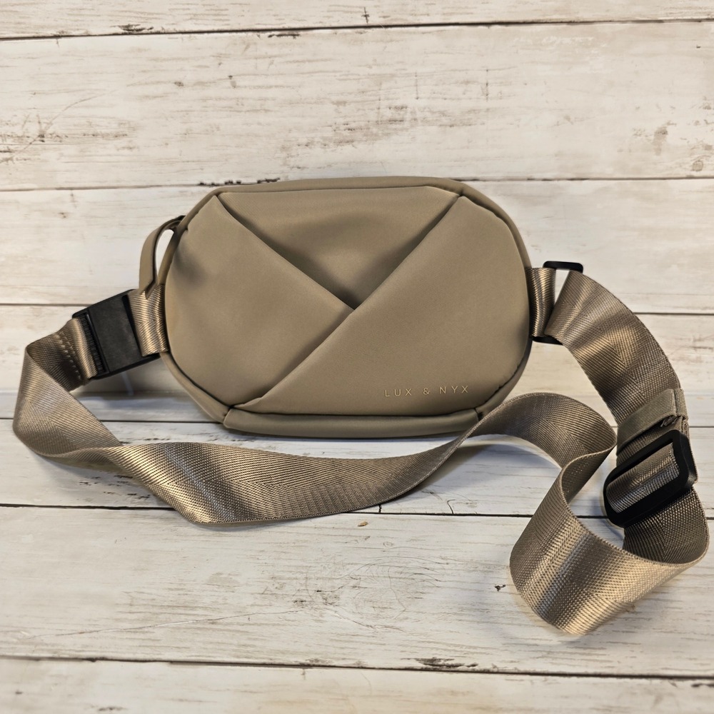 Lux & Nyx Origami Belt Bag Taupe Tan Nylon Fanny Pack Crossbody Waist Bag